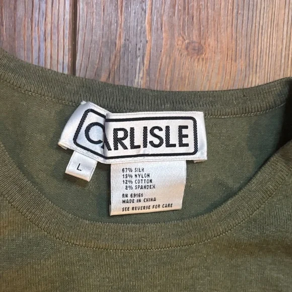 Carlisle Women's Olive Silk mix Crew Neck Sweater Large - Picture 2 of 6